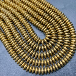 Каменные бусины, Гематит синтетический, темное золото, диск, размер 8х3 мм, нить 38 см