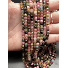 Каменные бусины, Турмалин, люкс, кубик, огранка, 4,5х4,5 мм, длина нити 38 см