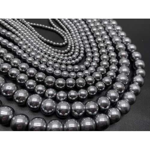 Каменные бусины, Гематит синтетический, серебро, шарик гладкий, размер 8 мм, нить 39 см