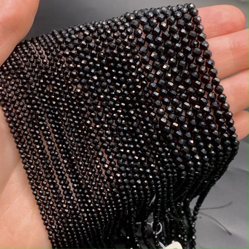 Каменные бусины, Агат чёрный, шарик огранка, 3 мм, длина нити 38 см