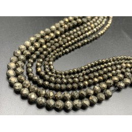 Каменные бусины, Пирит, огранка, шарик 2 мм, длина нити 38 см