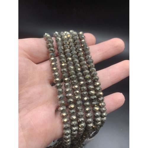 Каменные бусины, Пирит, рондель огранка, 6х4 мм, длина нити 38 см