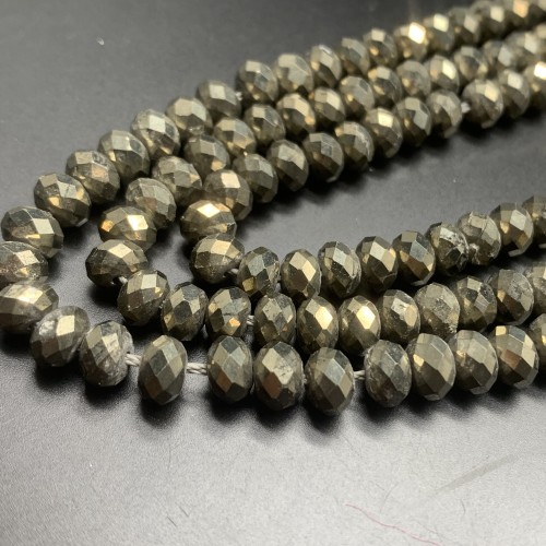 Каменные бусины, Пирит, рондель огранка, 6х4 мм, длина нити 38 см