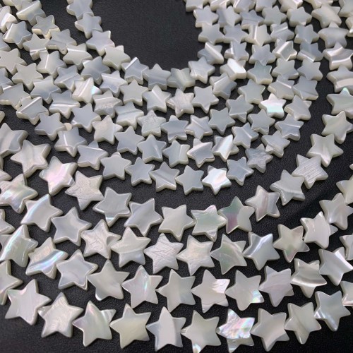Каменные бусины, Перламутр, белый, звездочки, 12 мм, длина нити 38 см
