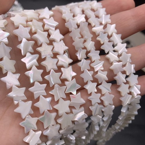 Каменные бусины, Перламутр, белый, звездочки, 10 мм, длина нити 38 см