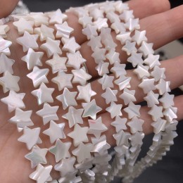 Каменные бусины, Перламутр, белый, звездочки, 12 мм, длина нити 38 см