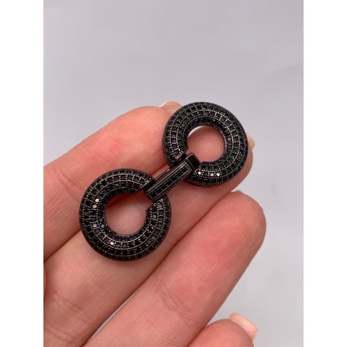 Застёжка, замочек многорядный, с фианитами, цвет вороненая сталь, 41х18 мм