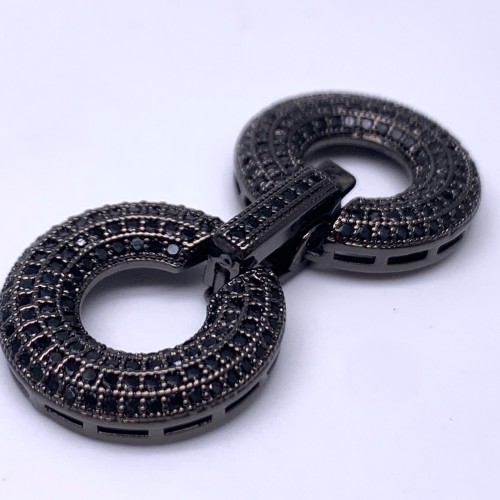 Застёжка, замочек многорядный, с фианитами, цвет вороненая сталь, 41х18 мм