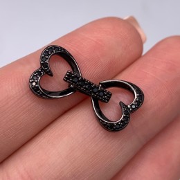 Застёжка, замочек, многорядный, с фианитами, цвет вороненая сталь, 24х11 мм