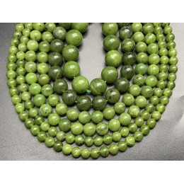 Каменные бусины, Нефрит, канадский, ЛЮКС, 6 мм, шарик гладкий, длина нити 38 см