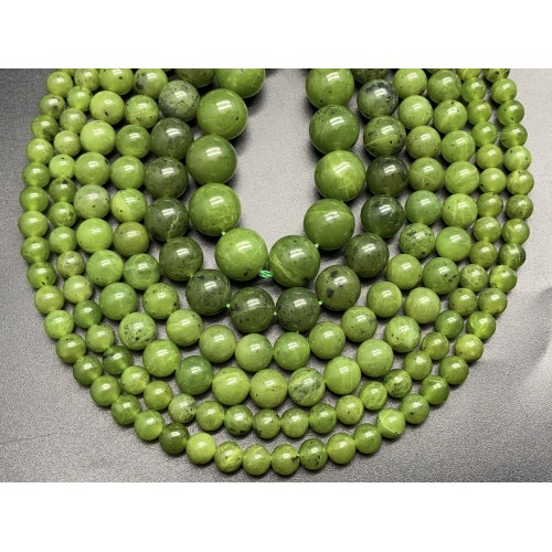 Каменные бусины, Нефрит, канадский, ЛЮКС, 6 мм, шарик гладкий, длина нити 38 см