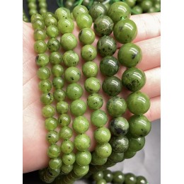 Каменные бусины, Нефрит, канадский, ЛЮКС, 12 мм, шарик гладкий, длина нити 19 см