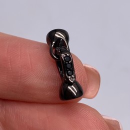 Застёжка, замочек, с фианитами, цвет вороненая сталь, 17х6 мм