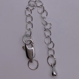 Карабин, замочек, плоский, родий/латунь, под серебро, 10 мм, с удлинителем 50 мм, подвеска капля, цена за 1 шт