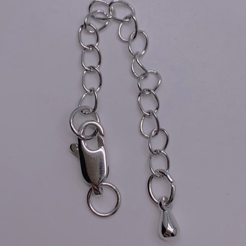 Карабин, замочек, плоский, родий/латунь, под серебро, 10 мм, с удлинителем 50 мм, подвеска капля, цена за 1 шт