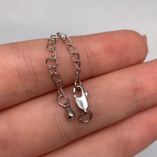 Карабин, замочек, плоский, родий/латунь, под серебро, 10 мм, с удлинителем 50 мм, подвеска капля, цена за 1 шт