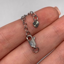 Карабин, замочек, плоский, родий/латунь, под серебро, 12 мм, с удлинителем 50 мм, подвеска сердечко, цена за 1 шт