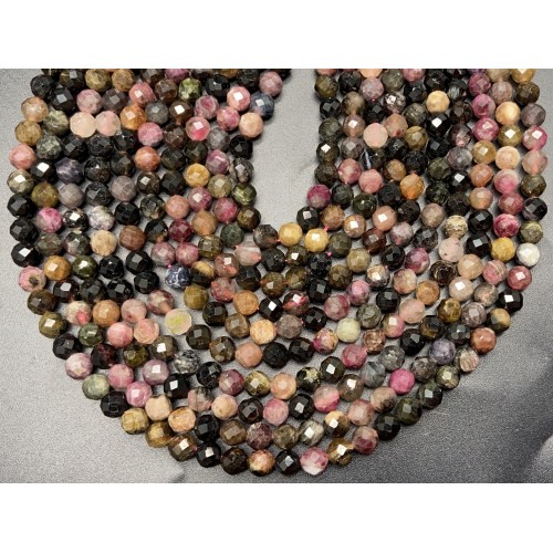 Каменные бусины, Турмалин, шарик огранка, 5 мм, длина нити 38 см