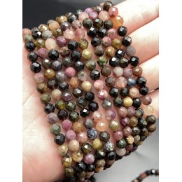 Каменные бусины, Турмалин, шарик огранка, 5 мм, длина нити 38 см