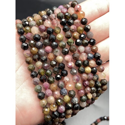 Каменные бусины, Турмалин, шарик огранка, 5 мм, длина нити 38 см