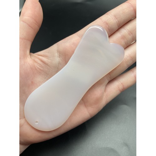 Скребок "Рыбка" для массажа Гуаша из серого Агата, 100 x 50 x 5 мм