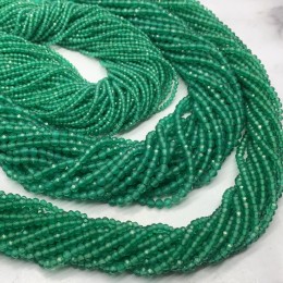 Каменные бусины, Халцедон изумрудный, тонированный, ювелирная огранка, шарик 3 мм, длина нити 38 см
