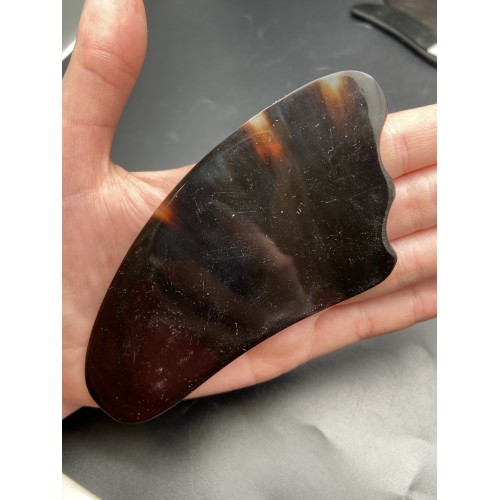 Скребок "Лапка" для массажа Гуаша из Рога Буйвола, темный, 100 x 5 мм