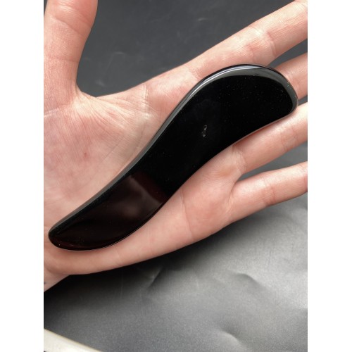 Скребок "Волна" для массажа Гуаша, Чёрный Обсидиан , 100 x 5 мм