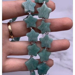 Каменные бусины, Амазонит, звездочки, 16 мм, длина нити 38 см, на нити 21 шт.