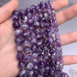 Каменные бусины, Аметист с полосками, 8 мм, шарик огранка, длина нити 38 см