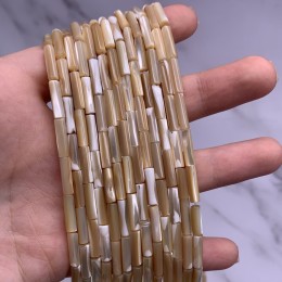 Каменные бусины, Перламутр бежевый, тонированный, столбики (трубочки), 13х4 мм, длина нити 38 см