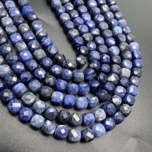 Каменные бусины, Содалит, кубик, огранка, 9х9 мм, длина нити 19 см