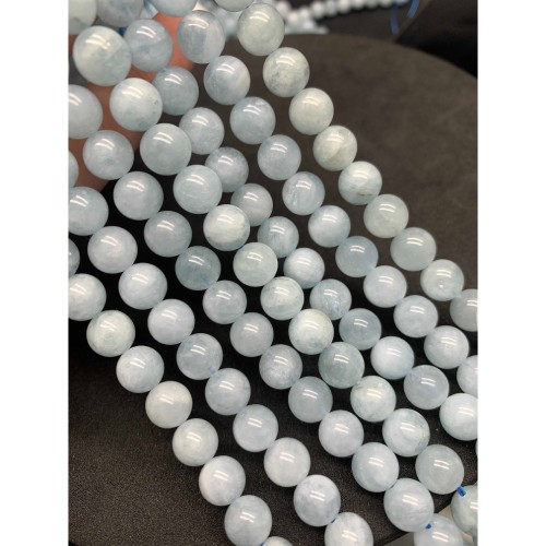 Каменные бусины, Берилл, голубой, Аквамарин, люкс, шарик гладкий, 10 мм, длина нити 19 см