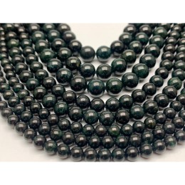 Каменные бусины, Жадеит природный, т.н. "Нефрит чёрный", шарик гладкий, 8 мм, нить 38 см