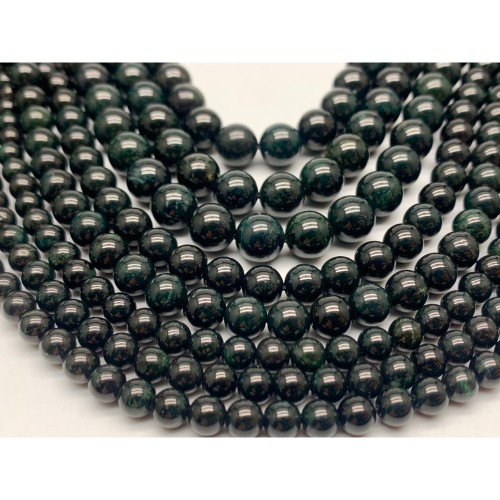 Каменные бусины, Жадеит природный, т.н. "Нефрит чёрный", шарик гладкий, 8 мм, нить 38 см