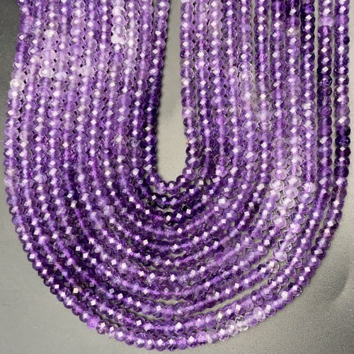 Каменные бусины, Аметист, люкс, переходный цвет, рондель огранка, 4х2,5 мм, длина нити 38 см