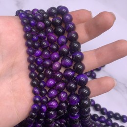 Каменные бусины, Тигровый глаз, тонированный, фиолетовый, шарик гладкий, 6 мм, длина нити 38 см