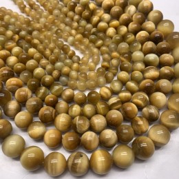 Каменные бусины, Тигровый глаз, золотой, шарик гладкий, 12 мм, длина нити 38 см