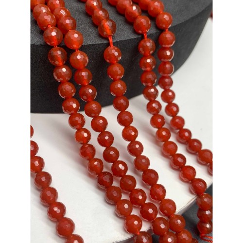 Каменные бусины, Сердолик (Карнеол), шарик, ювелирная огранка, 6 мм, длина нити 38 см