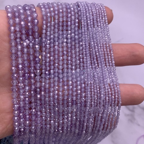 Каменные бусины, Цирконий кубический, (т.н. Циркон), лавандовый кристалл, шарик огранка, 2 мм, длина нити 38 см