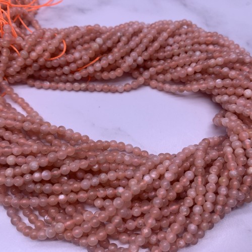 Каменные бусины, Солнечный камень (Олигоклаз), шарик гладкий, 3 мм, длина нити 38 см