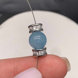 Разделитель с фианитами, латунь, цвет родий, размер 8 х 4 мм