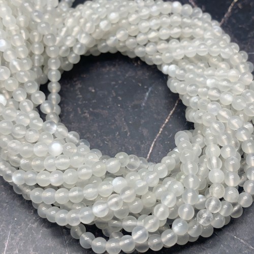Каменные бусины, Лунный камень, Беломорит, шарик гладкий, 3 мм, длина нити 38 см