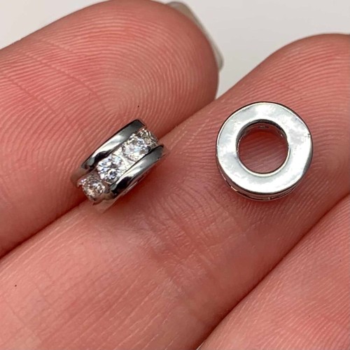 Разделитель с фианитами, латунь, цвет родий, размер 8 х 4 мм