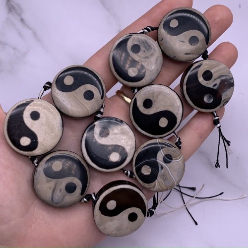 Каменные бусины, Агат, Инь-Янь, плоская бусина, 30х9 мм, 1 шт