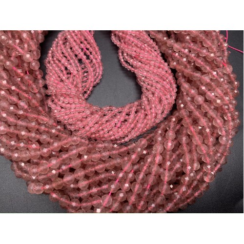 Каменные бусины, Клубничный кварц, шарик огранка 2 мм, длина нити 38 см