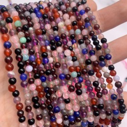 Каменные бусины, Микс камней, шарик гладкий, 4 мм, длина нити 38 см
