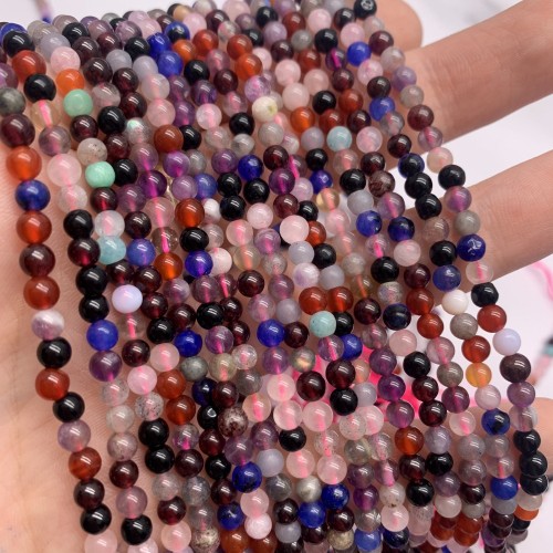 Каменные бусины, Микс камней, шарик гладкий, 4 мм, длина нити 38 см