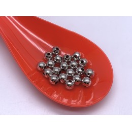 Бусина гладкая, разделитель, латунь, цвет родий(серебро), шарик 6 мм, цена за 50 шт