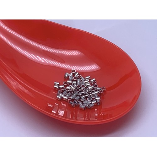 Кримпы, трубочки, латунь, люкс, качество ААА, цвет серебро (родий), 2х2 мм, цена за упаковку (30 шт.)